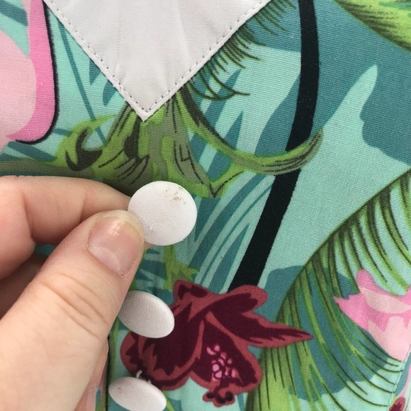 Hell Bunny Vixen Dress Womens XS Flamingo Tropical Fit & Flare V Neck Retro Flaw - Picture 8 of 12